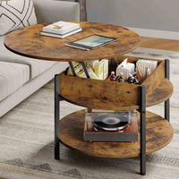Table Basse Relevable avec Compartiment Caché et Étagère de Rangement pour Salon Bureau Balcon Marron - FR.SIKAIC