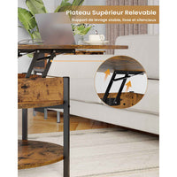 Table Basse Relevable avec Compartiment Caché et Étagère de Rangement pour Salon Bureau Balcon Marron - FR.SIKAIC
