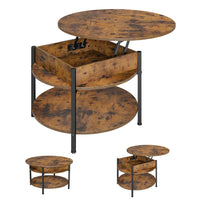 Table Basse Relevable avec Compartiment Caché et Étagère de Rangement pour Salon Bureau Balcon Marron - FR.SIKAIC