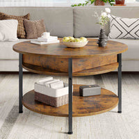 Table Basse Relevable avec Compartiment Caché et Étagère de Rangement pour Salon Bureau Balcon Marron - FR.SIKAIC