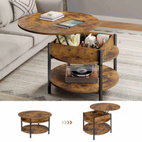 Table Basse Relevable avec Compartiment Caché et Étagère de Rangement pour Salon Bureau Balcon Marron - FR.SIKAIC