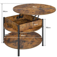 Table Basse Relevable avec Compartiment Caché et Étagère de Rangement pour Salon Bureau Balcon Marron - FR.SIKAIC