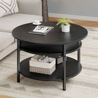 Table Basse Relevable avec Compartiment Caché et Étagère de Rangement pour Salon Bureau Balcon Noir - FR.SIKAIC