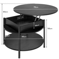 Table Basse Relevable avec Compartiment Caché et Étagère de Rangement pour Salon Bureau Balcon Noir - FR.SIKAIC