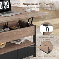 FR.SIKAIC Table basse Camel Brown / Bois d'ingénierie / Industriel Table basse relevable avec plateau pliant et 2 tiroirs Camel Brown