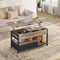 FR.SIKAIC Table basse Camel Brown / Bois d'ingénierie / Industriel Table basse relevable avec plateau pliant et 2 tiroirs Camel Brown