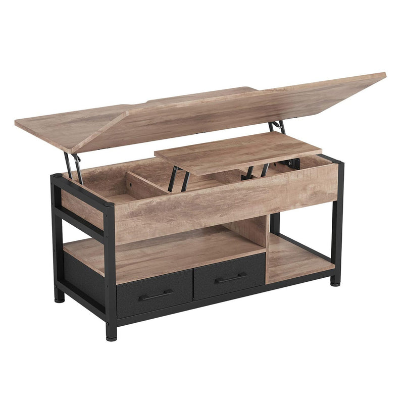 FR.SIKAIC Table basse Camel Brown / Bois d'ingénierie / Industriel Table basse relevable avec plateau pliant et 2 tiroirs Camel Brown