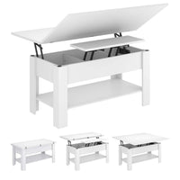 Table Basse Relevable et Pliante Multifonctionnelle 3 en 1 avec Étagère de Rangement Blanc - FR.SIKAIC