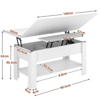 Table Basse Relevable et Pliante Multifonctionnelle 3 en 1 avec Étagère de Rangement Blanc - FR.SIKAIC
