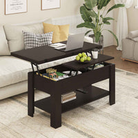 Table Basse Relevable et Pliante Multifonctionnelle 3 en 1 avec Étagère de Rangement ‎Couleur Ébène - FR.SIKAIC