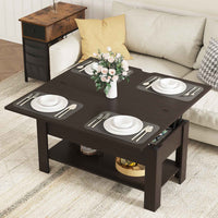 Table Basse Relevable et Pliante Multifonctionnelle 3 en 1 avec Étagère de Rangement ‎Couleur Ébène - FR.SIKAIC