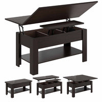 Table Basse Relevable et Pliante Multifonctionnelle 3 en 1 avec Étagère de Rangement ‎Couleur Ébène - FR.SIKAIC