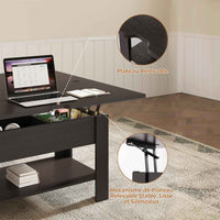 Table Basse Relevable et Pliante Multifonctionnelle 3 en 1 avec Étagère de Rangement ‎Couleur Ébène - FR.SIKAIC