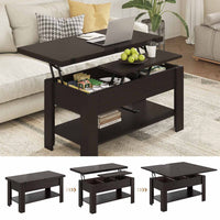 Table Basse Relevable et Pliante Multifonctionnelle 3 en 1 avec Étagère de Rangement ‎Couleur Ébène - FR.SIKAIC