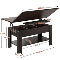 Table Basse Relevable et Pliante Multifonctionnelle 3 en 1 avec Étagère de Rangement ‎Couleur Ébène - FR.SIKAIC