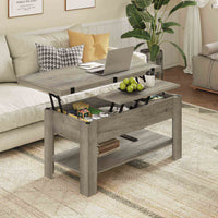 Table Basse Relevable et Pliante Multifonctionnelle 3 en 1 avec Étagère de Rangement Gris - FR.SIKAIC