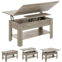 Table Basse Relevable et Pliante Multifonctionnelle 3 en 1 avec Étagère de Rangement Gris - FR.SIKAIC