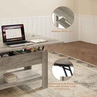 Table Basse Relevable et Pliante Multifonctionnelle 3 en 1 avec Étagère de Rangement Gris - FR.SIKAIC