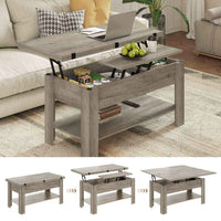 Table Basse Relevable et Pliante Multifonctionnelle 3 en 1 avec Étagère de Rangement Gris - FR.SIKAIC
