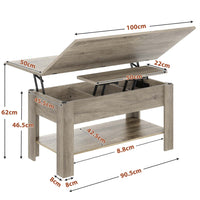 Table Basse Relevable et Pliante Multifonctionnelle 3 en 1 avec Étagère de Rangement Gris - FR.SIKAIC