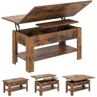 Table Basse Relevable et Pliante Multifonctionnelle 3 en 1 avec Étagère de Rangement Marron - FR.SIKAIC