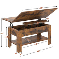 Table Basse Relevable et Pliante Multifonctionnelle 3 en 1 avec Étagère de Rangement Marron - FR.SIKAIC