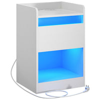 Table de Chevet avec 2 Tiroir et Bandes LED Multiprise Blanc - FR.SIKAIC