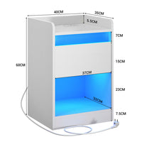 Table de Chevet avec 2 Tiroir et Bandes LED Multiprise Blanc - FR.SIKAIC