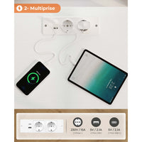 Table de Chevet avec 2 Tiroir et Bandes LED Multiprise Blanc - FR.SIKAIC