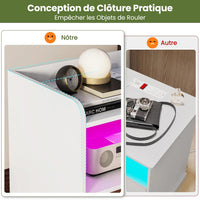 Table de Chevet avec Éclairage LED Station de Charge 2 Tiroirs et 1 Compartiment Ouverts Blanc - FR.SIKAIC