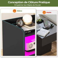 Table de Chevet avec Éclairage LED Station de Charge 2 Tiroirs et 1 Compartiment Ouverts Noir - FR.SIKAIC