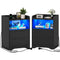 Table de Chevet Lot de 2 avec Bande LED Station de Charge 1 Compartiment Ouvert et 2 Tiroirs Noir - FR.SIKAIC