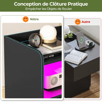 Table de Chevet Lot de 2 avec Bande LED Station de Charge 1 Compartiment Ouvert et 2 Tiroirs Noir - FR.SIKAIC
