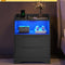 Table de Chevet Lot de 2 avec Bande LED Station de Charge 1 Compartiment Ouvert et 2 Tiroirs Noir - FR.SIKAIC
