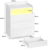 FR.SIKAIC Table de chevet Blanc / Moderne / Bois Table de chevet moderne à LED avec prise électrique et 3 tiroirs, Blanche